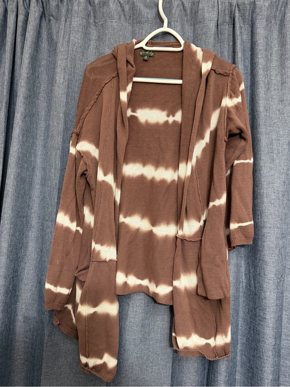 Wonderly Brown and Cream Tie-Dye Hooded Open Cardigan XL